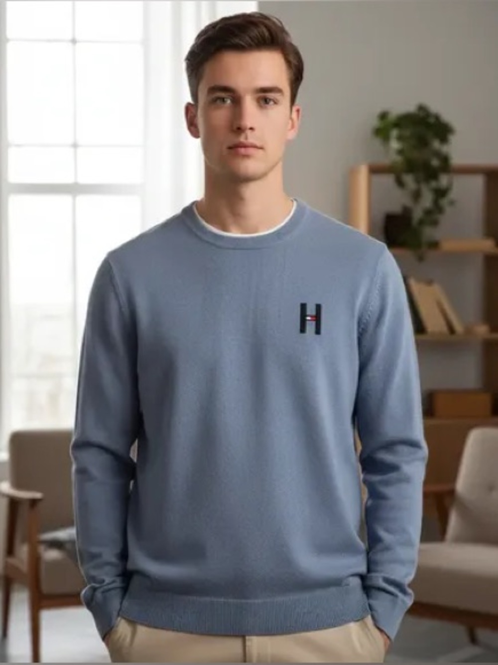 Men's blue Tommy Hilfiger pullover sweatshirt (size XL) with an embroidered logo